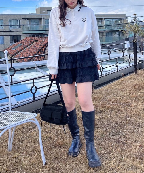 AS KNOW AS plus(アズノゥアズプラス)の「●衿ライン ワンポイントロゴ刺繍 ロングスリーブポロシャツ(ポロシャツ・レディース・グレー系/グリーン系/アイボリー系・FREE)」の6枚目の写真