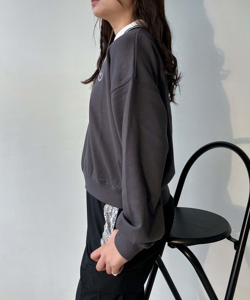 AS KNOW AS plus(アズノゥアズプラス)の「●衿ライン ワンポイントロゴ刺繍 ロングスリーブポロシャツ(ポロシャツ・レディース・グレー系/グリーン系/アイボリー系・FREE)」の4枚目の写真