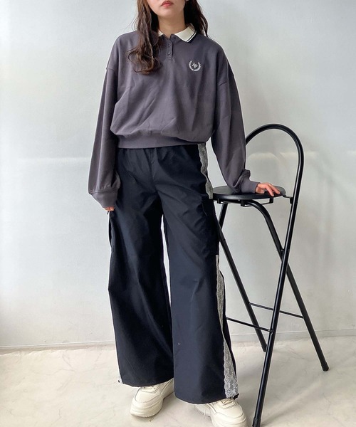 AS KNOW AS plus(アズノゥアズプラス)の「●衿ライン ワンポイントロゴ刺繍 ロングスリーブポロシャツ(ポロシャツ・レディース・グレー系/グリーン系/アイボリー系・FREE)」の20枚目の写真