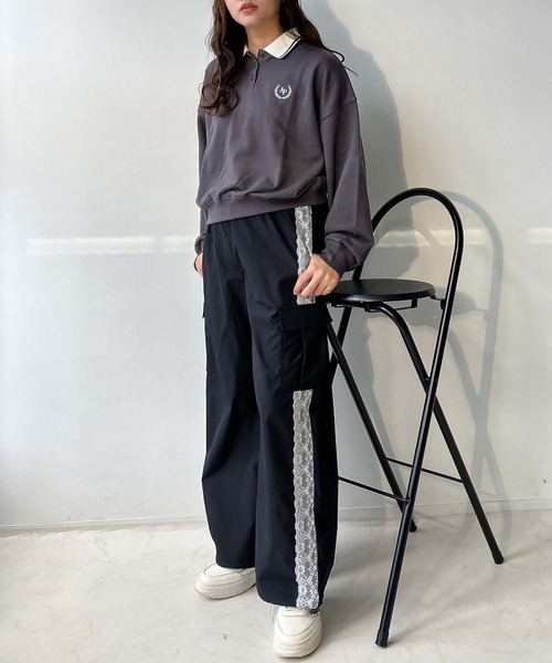 AS KNOW AS plus(アズノゥアズプラス)の「●衿ライン ワンポイントロゴ刺繍 ロングスリーブポロシャツ(ポロシャツ・レディース・グレー系/グリーン系/アイボリー系・FREE)」の19枚目の写真