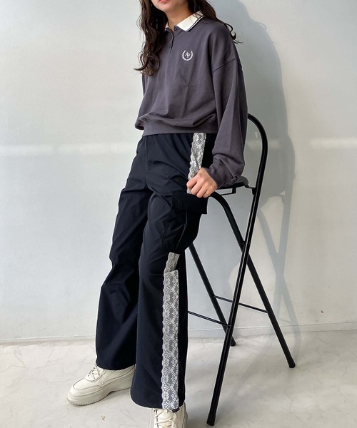 AS KNOW AS plus(アズノゥアズプラス)の「●衿ライン ワンポイントロゴ刺繍 ロングスリーブポロシャツ(ポロシャツ・レディース・グレー系/グリーン系/アイボリー系・FREE)」の18枚目の写真