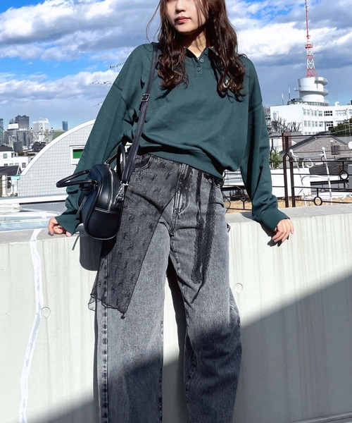 AS KNOW AS plus(アズノゥアズプラス)の「●衿ライン ワンポイントロゴ刺繍 ロングスリーブポロシャツ(ポロシャツ・レディース・グレー系/グリーン系/アイボリー系・FREE)」の15枚目の写真