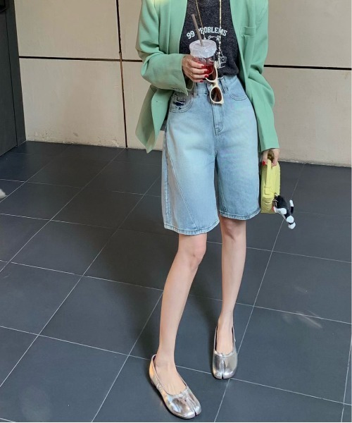 FINEnough（ファインナフ）の「バギーデニムハーフパンツ（デニムパンツ・レディース・ブラック/サックスブルー/ブルー・M/L）」の14枚目の写真