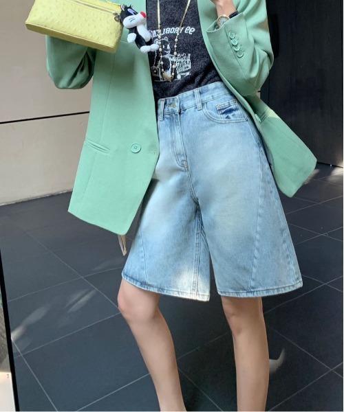 FINEnough（ファインナフ）の「バギーデニムハーフパンツ（デニムパンツ・レディース・ブラック/サックスブルー/ブルー・M/L）」の13枚目の写真