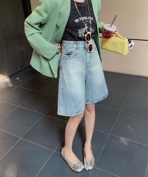 FINEnough（ファインナフ）の「バギーデニムハーフパンツ（デニムパンツ・レディース・ブラック/サックスブルー/ブルー・M/L）」の10枚目の写真
