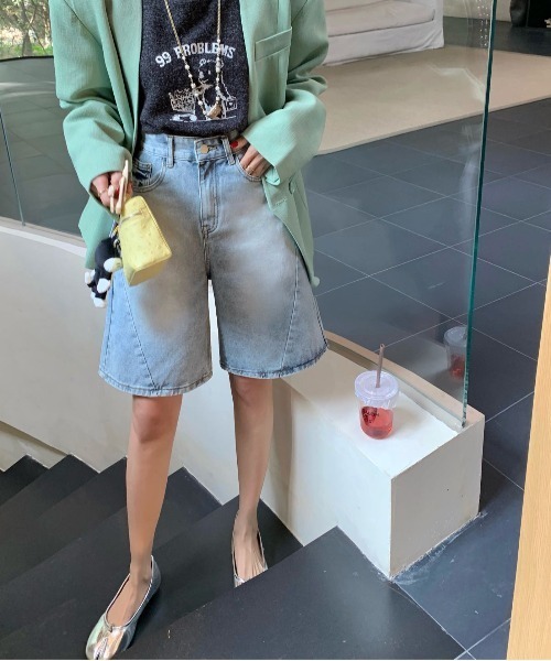 FINEnough（ファインナフ）の「バギーデニムハーフパンツ（デニムパンツ・レディース・ブラック/サックスブルー/ブルー・M/L）」の9枚目の写真