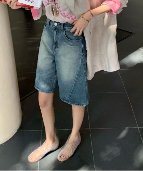 FINEnough（ファインナフ）の「バギーデニムハーフパンツ（デニムパンツ・レディース・ブラック/サックスブルー/ブルー・M/L）」の5枚目の写真