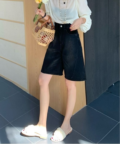 FINEnough（ファインナフ）の「バギーデニムハーフパンツ（デニムパンツ・レディース・ブラック/サックスブルー/ブルー・M/L）」の20枚目の写真