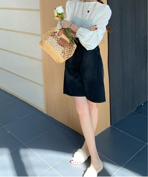 FINEnough（ファインナフ）の「バギーデニムハーフパンツ（デニムパンツ・レディース・ブラック/サックスブルー/ブルー・M/L）」の19枚目の写真