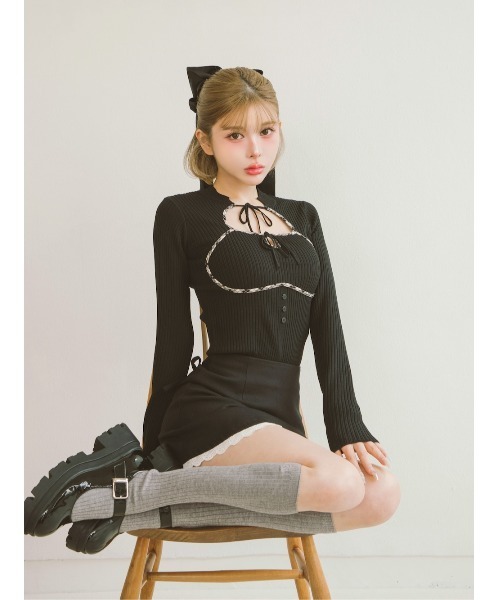 Darich（ダーリッチ）の「フロントオープンリブニットトップス（ニット