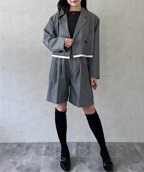 Per sist ence（パーシエンス）の「TRツイルショートパイピングジャケット  セットアップ対応／ショート丈／テーラードジャケット（テーラードジャケット・レディース・チャコールグレー/ライトグレー/ブラック/キャメル・FREE）」の21枚目の写真