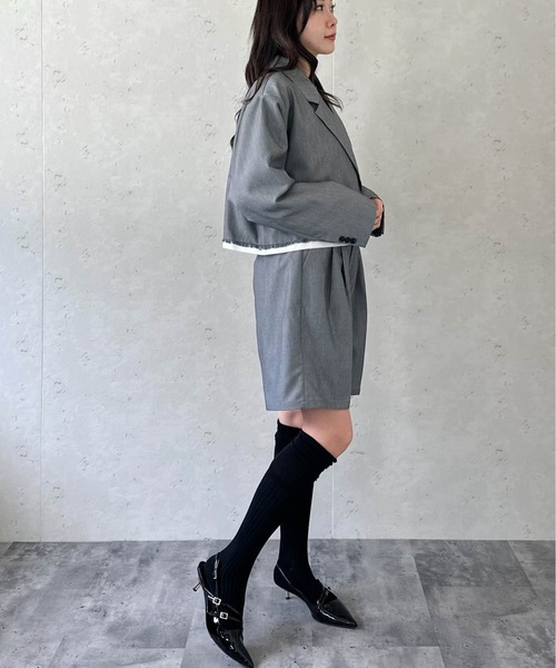 Per sist ence（パーシエンス）の「TRツイルショートパイピングジャケット  セットアップ対応／ショート丈／テーラードジャケット（テーラードジャケット・レディース・チャコールグレー/ライトグレー/ブラック/キャメル・FREE）」の20枚目の写真