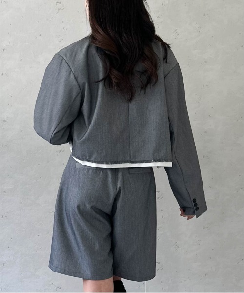 Per sist ence（パーシエンス）の「TRツイルショートパイピングジャケット  セットアップ対応／ショート丈／テーラードジャケット（テーラードジャケット・レディース・チャコールグレー/ライトグレー/ブラック/キャメル・FREE）」の19枚目の写真