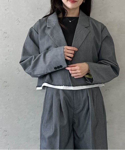 Per sist ence（パーシエンス）の「TRツイルショートパイピングジャケット  セットアップ対応／ショート丈／テーラードジャケット（テーラードジャケット・レディース・チャコールグレー/ライトグレー/ブラック/キャメル・FREE）」の18枚目の写真