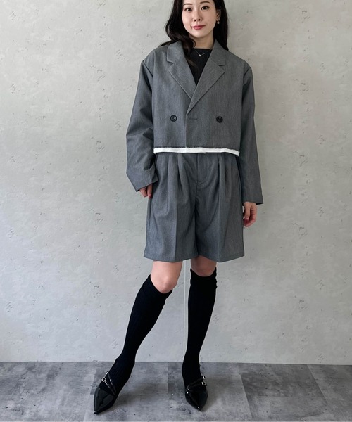 Per sist ence（パーシエンス）の「TRツイルショートパイピングジャケット  セットアップ対応／ショート丈／テーラードジャケット（テーラードジャケット・レディース・チャコールグレー/ライトグレー/ブラック/キャメル・FREE）」の17枚目の写真