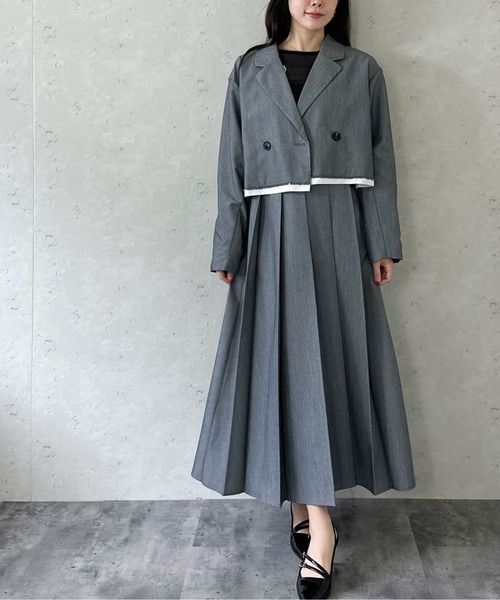 Per sist ence（パーシエンス）の「TRツイルショートパイピングジャケット  セットアップ対応／ショート丈／テーラードジャケット（テーラードジャケット・レディース・チャコールグレー/ライトグレー/ブラック/キャメル・FREE）」の15枚目の写真