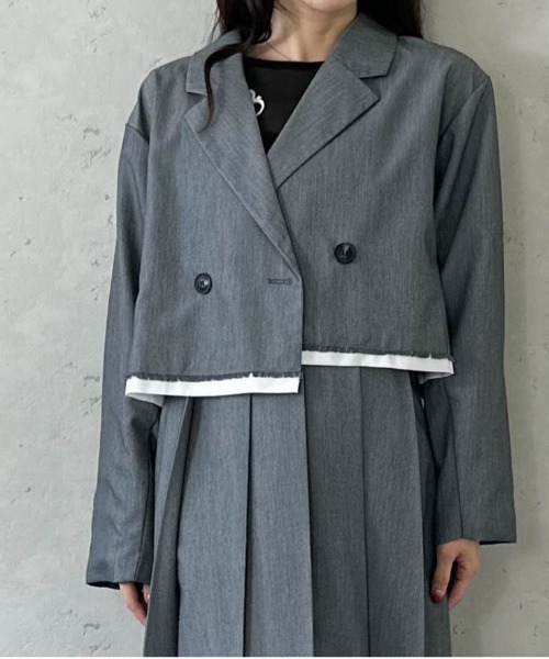 Per sist ence（パーシエンス）の「TRツイルショートパイピングジャケット  セットアップ対応／ショート丈／テーラードジャケット（テーラードジャケット・レディース・チャコールグレー/ライトグレー/ブラック/キャメル・FREE）」の12枚目の写真