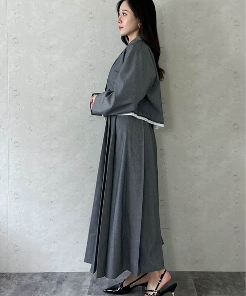 Per sist ence（パーシエンス）の「TRツイルショートパイピングジャケット  セットアップ対応／ショート丈／テーラードジャケット（テーラードジャケット・レディース・チャコールグレー/ライトグレー/ブラック/キャメル・FREE）」の8枚目の写真