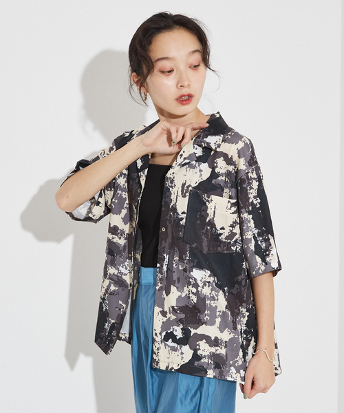 NOMINE(ノミネ)の「【セットアップ着用可】スプラッシュプリント 開襟 シャツ(シャツ/ブラウス・レディース・チャコールグレー/アイボリー/パープル・フリー)」の19枚目の写真