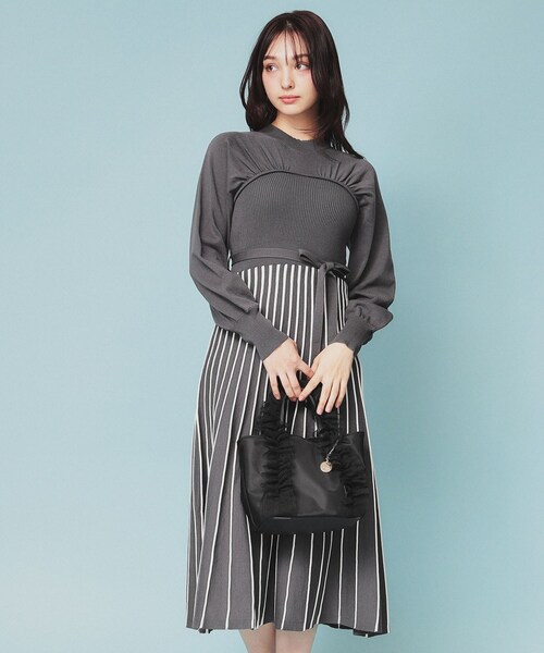 セール】ビスチェライクバイカラーニットワンピース【洗濯機洗い可