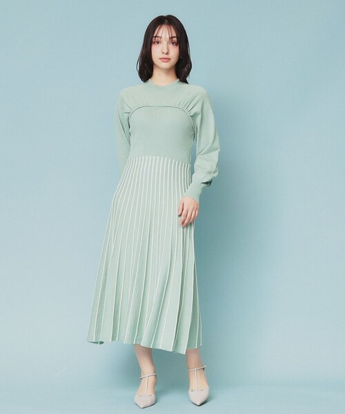 セール】ビスチェライクバイカラーニットワンピース【洗濯機洗い可