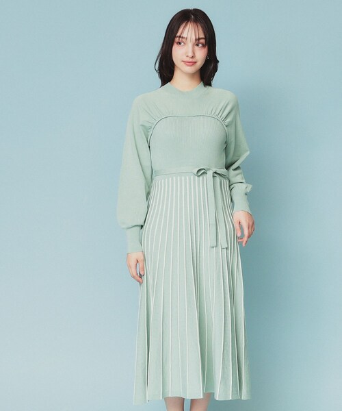 セール】ビスチェライクバイカラーニットワンピース【洗濯機洗い可