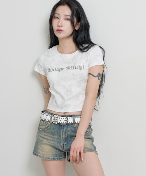 FOLLOWIN（フォロウィン）の「y2kユニークスタッドウォッシングデニムショートパンツ（デニムパンツ・レディース・ブラック/ブルー・LARGE/MEDIUM/SMALL）」の14枚目の写真