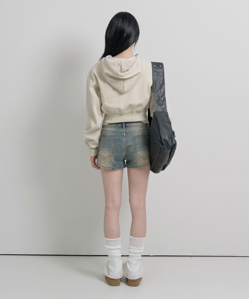 セール】y2kユニークスタッドウォッシングデニムショートパンツ