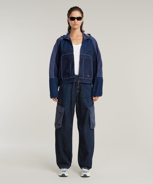 HOODED TRACK JACKET/異素材ミックスデニムナイロントラック