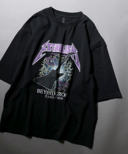 SITRY(シトリー)の「Pigment Graphic T-Shirt/ピグメント加工 ヴィンテージライク ロックプリント オーバーサイズ 半袖Tシャツ レディース メンズ(Tシャツ/カットソー・メンズ・ブラック系2/ブラック系4/ブラック系5/ブラック系6/ブラック系7/ブラック系8/ブラック系9/ブラック系1/ブラック系3/ブラック系・M/L/XL)」の7枚目の写真