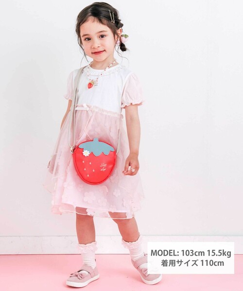 SLAP SLIP（スラップスリップ）の「【お揃い】【絵本コラボ-みつごようせいのおしゃれなドレスやさん-】フワフワチュールお花畑ワンピース(80~130cm)（ワンピース・キッズ・ピンク/ブルー・120cm/100cm/130cm/110cm/80ｃｍ/90cm）」の3枚目の写真