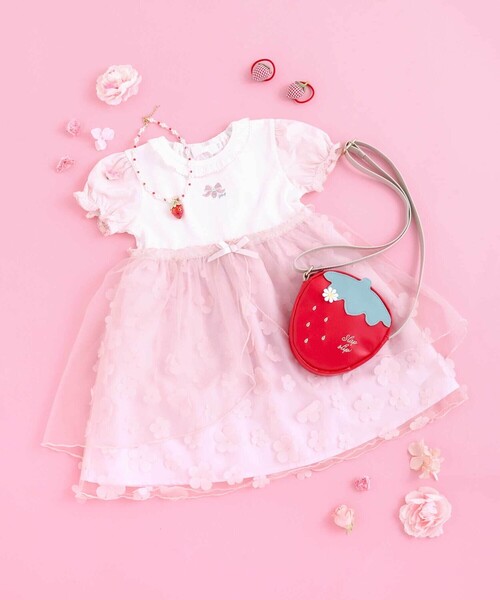 SLAP SLIP（スラップスリップ）の「【お揃い】【絵本コラボ-みつごようせいのおしゃれなドレスやさん-】フワフワチュールお花畑ワンピース(80~130cm)（ワンピース・キッズ・ピンク/ブルー・120cm/100cm/130cm/110cm/80ｃｍ/90cm）」の5枚目の写真