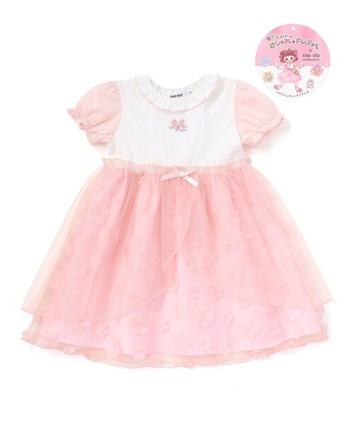 SLAP SLIP（スラップスリップ）の「【お揃い】【絵本コラボ-みつごようせいのおしゃれなドレスやさん-】フワフワチュールお花畑ワンピース(80~130cm)（ワンピース・キッズ・ピンク/ブルー・120cm/100cm/130cm/110cm/80ｃｍ/90cm）」の6枚目の写真