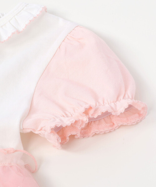 SLAP SLIP（スラップスリップ）の「【お揃い】【絵本コラボ-みつごようせいのおしゃれなドレスやさん-】フワフワチュールお花畑ワンピース(80~130cm)（ワンピース・キッズ・ピンク/ブルー・120cm/100cm/130cm/110cm/80ｃｍ/90cm）」の10枚目の写真