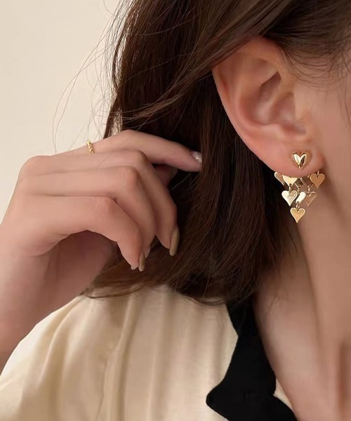 【Diadème d'or】 ハンドメイド 両耳 ピアス セール】愛が多めの多重ハートピアス（ピアス（両耳用