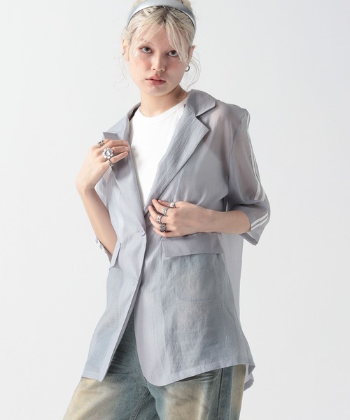 FOREVER 21(フォーエバー トゥエンティーワン)の「【2025SS】半袖シアーラインジャケット(テーラードジャケット・レディース・グレー/ブラック・FREE)」の17枚目の写真