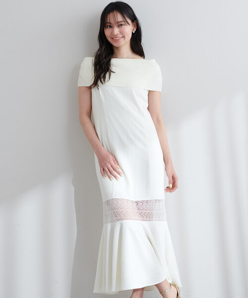 natural couture（ナチュラルクチュール）の「【大人ナチュ】レース切り替えキャミワンピース（ワンピース・レディース・オフホワイト/ブラック・FREE）」の3枚目の写真