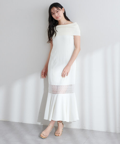 natural couture（ナチュラルクチュール）の「【大人ナチュ】レース切り替えキャミワンピース（ワンピース・レディース・オフホワイト/ブラック・FREE）」の4枚目の写真