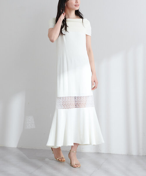 natural couture（ナチュラルクチュール）の「【大人ナチュ】レース切り替えキャミワンピース（ワンピース・レディース・オフホワイト/ブラック・FREE）」の5枚目の写真