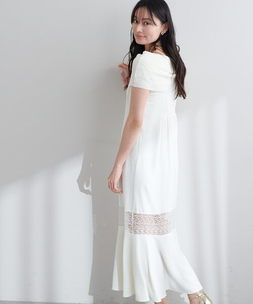 natural couture（ナチュラルクチュール）の「【大人ナチュ】レース切り替えキャミワンピース（ワンピース・レディース・オフホワイト/ブラック・FREE）」の9枚目の写真