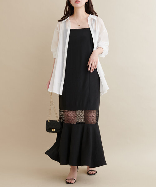 natural couture（ナチュラルクチュール）の「【大人ナチュ】レース切り替えキャミワンピース（ワンピース・レディース・オフホワイト/ブラック・FREE）」の12枚目の写真