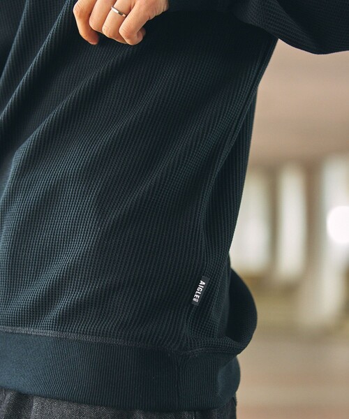 AIGLE(エーグル)の「吸水速乾 ロングスリーブワッフル長袖Tシャツ RP(Tシャツ/カットソー・メンズ・ブラック/モスグリーン・S/M/L/XL)」の7枚目の写真