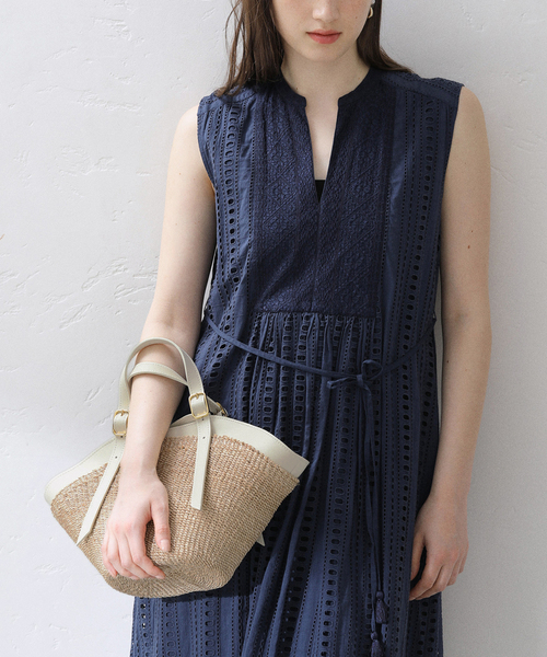 La TOTALITE（ラトータリテ）の「【VIOLAd’ORO/ヴィオラドーロ】アバカ*レザーカゴBAG（かごバッグ・レディース・アイボリー/ブラック・FREE）」の3枚目の写真