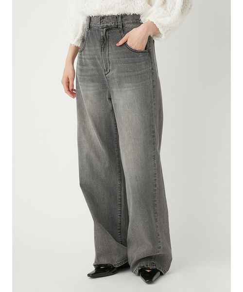 オシャレ ハイウエスト タイダイ デニムパンツ ブリーチ オシャレ ハイウエスト タイダイ デニムパンツ ブリーチ (パンツ