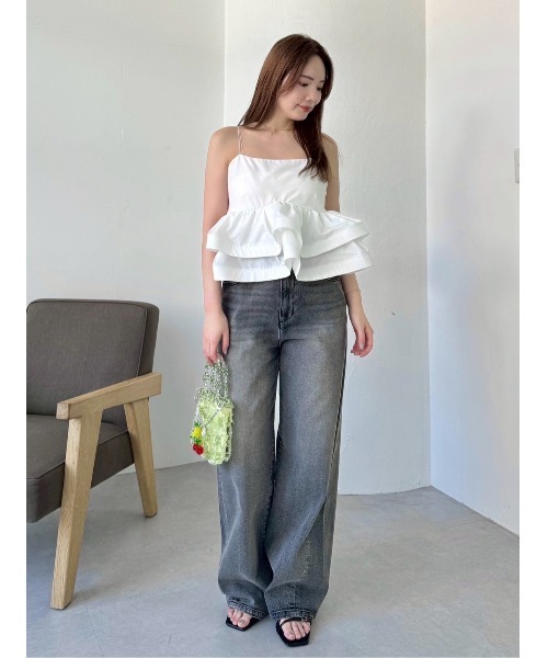 FRAY I.D フレイアイディー　ハイウエストワイドデニムパンツ　ライトブルー ハイウエストワイドデニムパンツ（デニムパンツ/ジーンズ