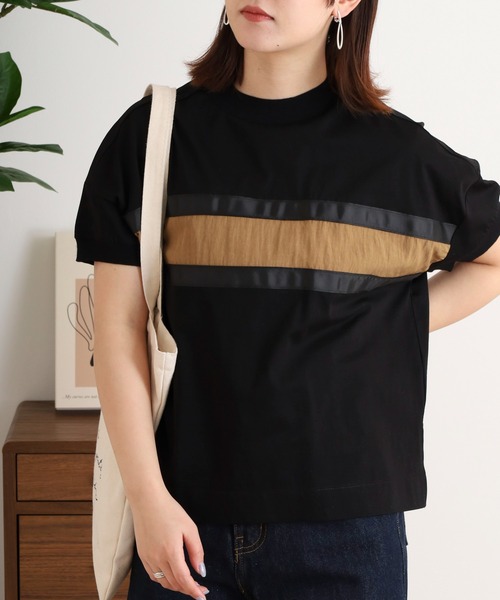 Anna Nicola(アンナニコラ)の「Anna Nicola テープ切替配色カットソー 半袖Tシャツ(Tシャツ/カットソー・レディース・ブラック/オフホワイト/チャコールグレー・38)」の3枚目の写真