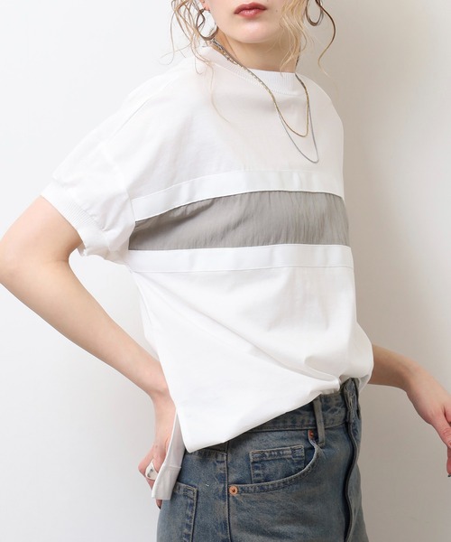 Anna Nicola(アンナニコラ)の「Anna Nicola テープ切替配色カットソー 半袖Tシャツ(Tシャツ/カットソー・レディース・ブラック/オフホワイト/チャコールグレー・38)」の5枚目の写真