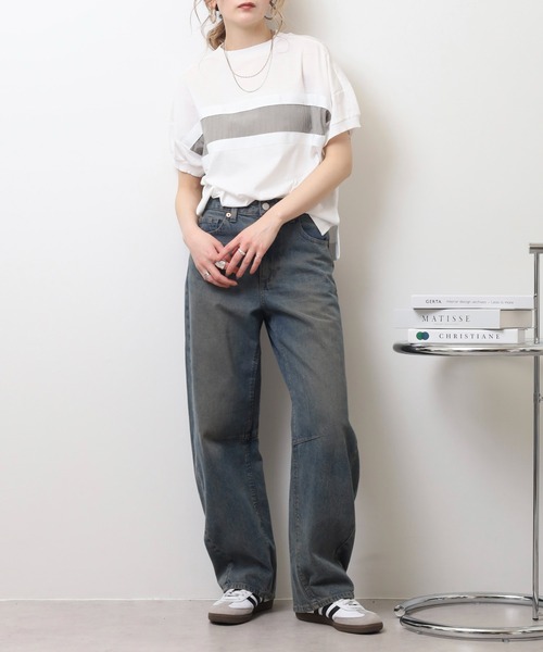 Anna Nicola(アンナニコラ)の「Anna Nicola テープ切替配色カットソー 半袖Tシャツ(Tシャツ/カットソー・レディース・ブラック/オフホワイト/チャコールグレー・38)」の7枚目の写真