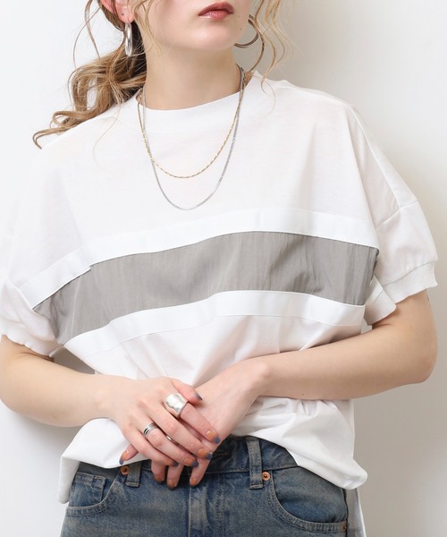 Anna Nicola(アンナニコラ)の「Anna Nicola テープ切替配色カットソー 半袖Tシャツ(Tシャツ/カットソー・レディース・ブラック/オフホワイト/チャコールグレー・38)」の6枚目の写真