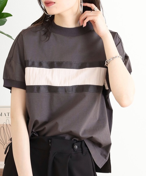 Anna Nicola(アンナニコラ)の「Anna Nicola テープ切替配色カットソー 半袖Tシャツ(Tシャツ/カットソー・レディース・ブラック/オフホワイト/チャコールグレー・38)」の12枚目の写真